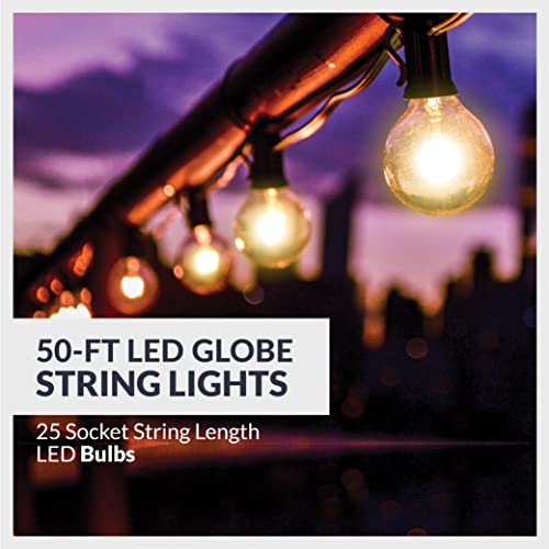 Newhouse Lighting 48ft. 25-Socket Smart LED String Outdoor Lights, Smart Life App,Works with Alexa,Dimmable Outdoor Patio Accessories with Timer,G40 E17,30W,2700K,Black,SMG40STRING15