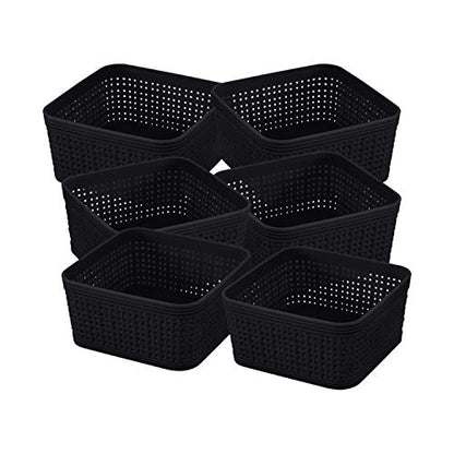 Simplify 6 Pack Organizing Set | Square Bins | Multipurpose | Office | Desk | Dorm | Bathroom | Storage Basket | Small Items | Accessories | Black