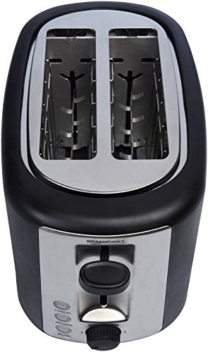 Amazon Basics 2 Slice, Extra-Wide Slot Toaster with 6 Shade Settings, Black & Silver