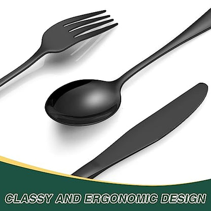 30-Piece Black Silverware Set, Blingco Black Flatware Set for 6, Food-Grade Stainless Steel Cutlery Set, Tableware Eating Utensils with Gift Box for Home Restaurant, Mirror Polished, Dishwasher Safe