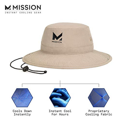 MISSION Cooling Bucket Hat, UPF 50, 3" Wide Brim Sun Hat - Cools When Wet, UPF 50 (Khaki)