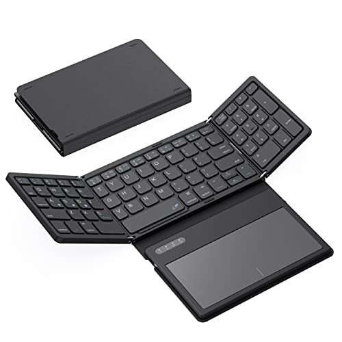 GEODMAER Foldable Bluetooth Keyboard, Portable Full Size Folding Keyboard with Large Touchpad, Numeric Keypad, PU Leather, Wireless Travel Keyboard for Windows iOS Android Mac (Sync up to 3 Devices)