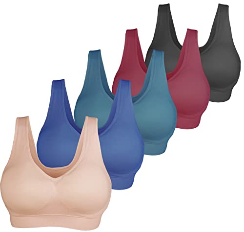 KINYAOYAO 5 Pack Women's Ultimate Comfy Medium Support Seamless Wireless Sports Bra with Removable Pads,Large