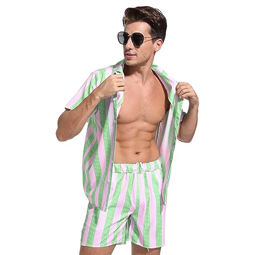 ZOKJFDK Ken Costume for Adult Men Ken Cosplay Beach Costumes Suits Shirt Shorts Outfits Ken Doll Costume for Halloween Party(Large) Green