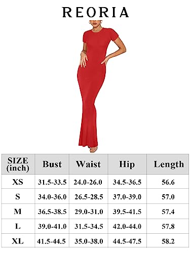 REORIA Women's Summer Sexy Casual Lounge Long Dress Elegant Wedding Guest Short Sleeve Crew Neck Bodycon Maxi Dresses Blue Small