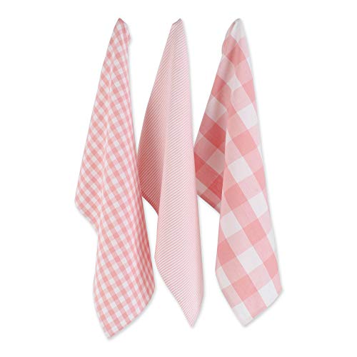 DII Gingham Check Kitchen Collection, Pink, Dishtowel Set