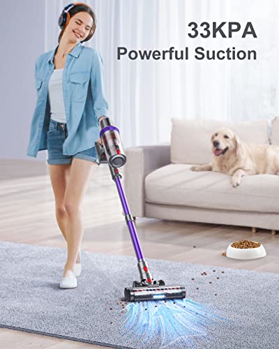 WLUPEL Cordless Vacuum Cleaner, 33Kpa Stick Vacuum Cleaner, 400W Handheld Vacuum with LED Touch Screen, 50mins Runtime for Pet Hair, Carpet and Hardwood Floor(KB-H015)