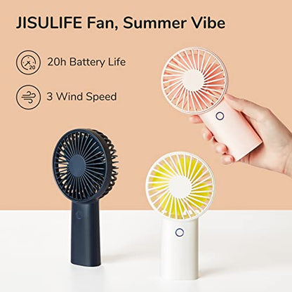 JISULIFE Handheld Mini Fan [20Hrs Cooling] USB Rechargeable 4000mAh Portable Fan, Battery Operated Hand Fan for Travel/Makeup/Eyelash/Face/Summer-Blue