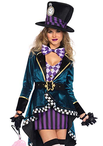 Leg Avenue Women's 4 Pc Delightful Mad Hatter Halloween Costume, Multicolor, 1X / 2X