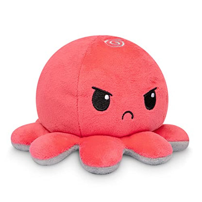 TeeTurtle - The Original Reversible Octopus Plushie - Red Angry + Gray Sad - Cute Sensory Fidget Stuffed Animals That Show Your Mood