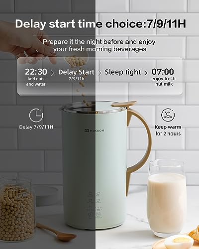 MOKKOM Automatic Nut Milk Maker, 20 oz Soy Milk Maker, Homemade Almond, Oat, Coconut, Soy, or Plant-Based Milk Dairy Free Beverages, Almond Milk Maker with Delay Start/Boild Water/Self Clean - Green