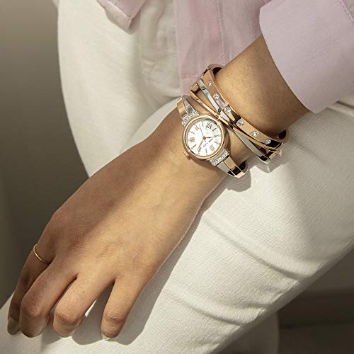 Anne Klein Women's AK/2245RTST Premium Crystal Accented Rose Gold-Tone and Silver-Tone Bangle Watch and Bracelet Set