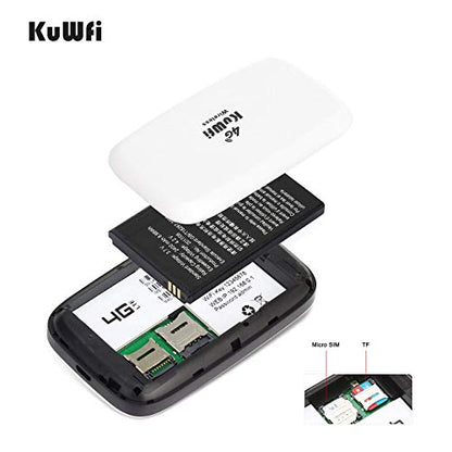 Mobile WiFi Hotspot | KuWFi 4G LTE Unlocked Wi-Fi Hotspot Device | Portable WiFi Router with SIM Card Slot for Travel Support B2/B4/B5/B12/B17 for AT&T/T-Mobile