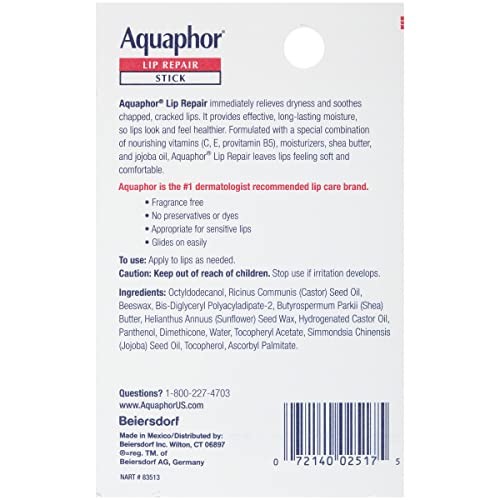 Aquaphor Lip Repair, Moisturizing Lip Balm Multipack (2 Repair sticks + 2 Repair & Protect SPF 30 sticks)