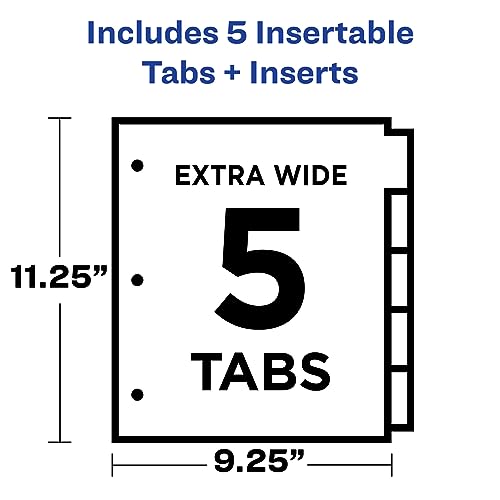 Avery 5-Tab Plastic Binder Dividers with Pockets, Insertable Multicolor Big Tabs, 1 Set (11906)