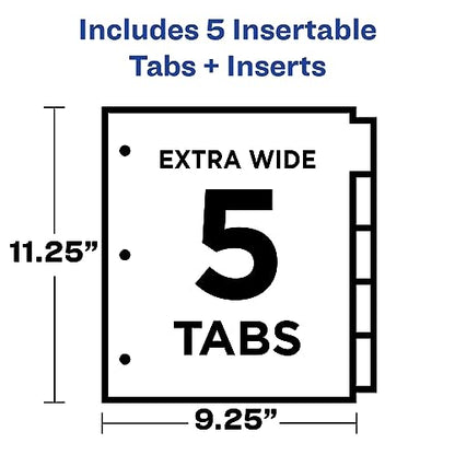 Avery 5-Tab Plastic Binder Dividers with Pockets, Insertable Multicolor Big Tabs, 1 Set (11906)