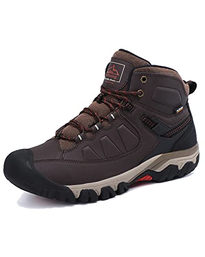 ASTERO Men Hiking Boot Warm Ankle Booties Non-slip Winter Shoes Snow Footwear for Male Climbing Trekking(Brown, Size 11)