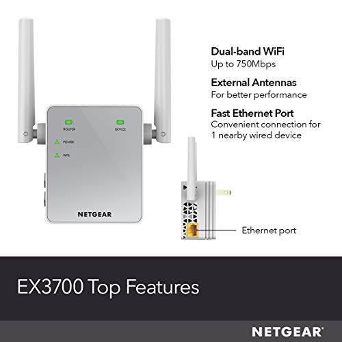 NETGEAR Wi-Fi Range Extender EX3700 - Coverage Up to 1000 Sq Ft and 15 Devices with AC750 Dual Band Wireless Signal Booster & Repeater (Up to 750Mbps Speed), and Compact Wall Plug Design