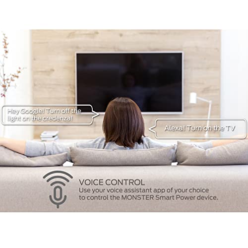 Monster Smart Power Outlet WiFi Control for Indoor Use with Monster App - Voice Control with Amazon Alexa and Google Assistant - 6 Foot Cord with 4 Outlets and 2 USB-A Plug-Ins