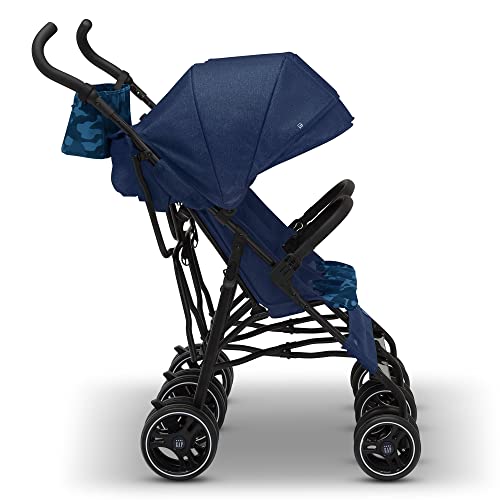 GAP babyGap Classic Side-by-Side Double Stroller - Lightweight Double Stroller with Recline, Extendable Sun Visors & Compact Fold - Made with Sustainable Materials, Navy Camo