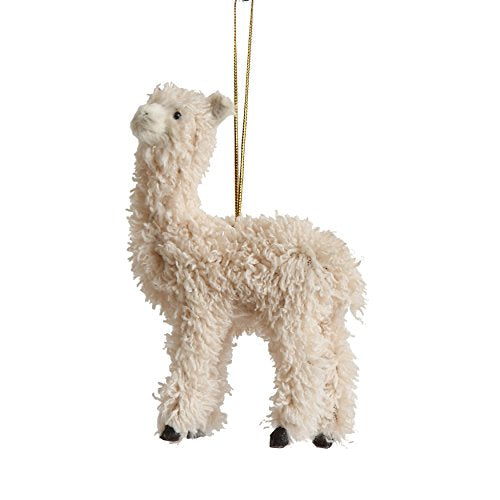 Creative Co-Op Furry Llama Ornament, Cream for Christmas