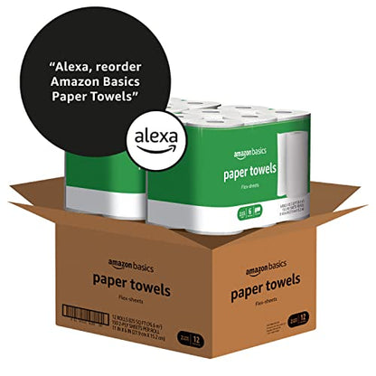 Amazon Basics 2-Ply Paper Towels, Flex-Sheets, 150 Sheets per Roll, 12 Rolls (2 Packs of 6), White