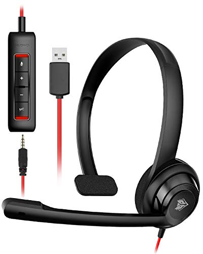 NUBWO HW02 USB Headset with Microphone Noise Cancelling &in-line Control, Super Light, Ultra Comfort Computer Headset for Laptop pc, On-Ear Wired Office Call Center Headset for Boom Skype Webinars