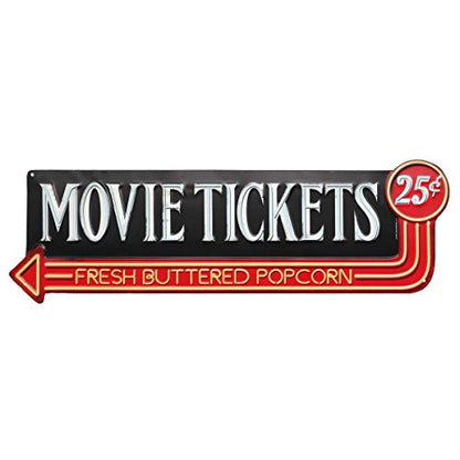 Open Road Brands Movie Tickets 25 Cents Embossed Metal Sign - Large Vintage Movie Room Wall Art with Arrow