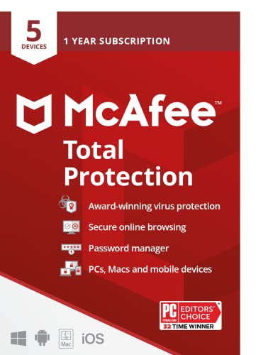 [Old Version] McAfee Total Protection 2022 | 5 Device | Antivirus Internet Security Software | VPN, Password Manager, Dark Web Monitoring | 1 Year Subscription | Key Card