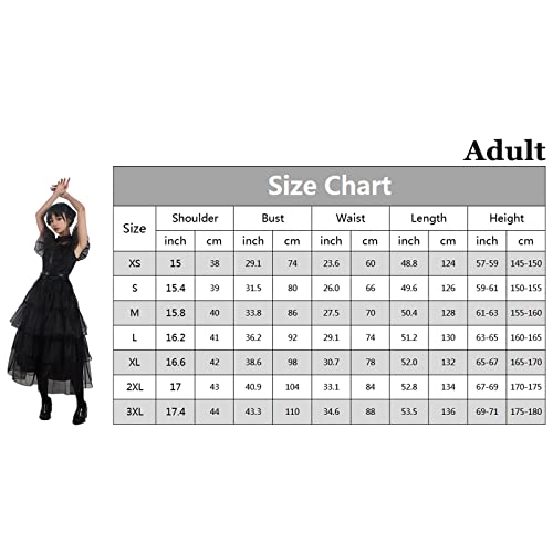 Family Wednesday Costume Women Girl Vintage Goth Black Dress Cosplay Tulle Lace Skirt Halloween Party Outfit (-Medium-Dress)