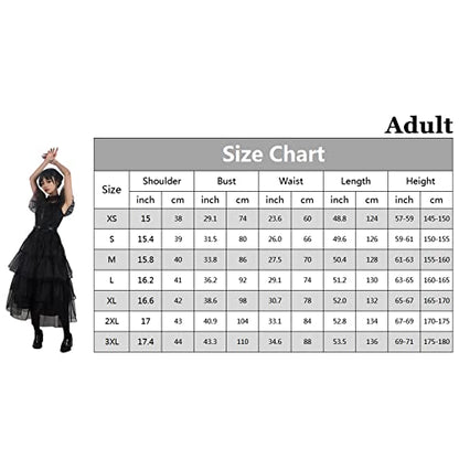 Family Wednesday Costume Women Girl Vintage Goth Black Dress Cosplay Tulle Lace Skirt Halloween Party Outfit (-Medium-Dress)