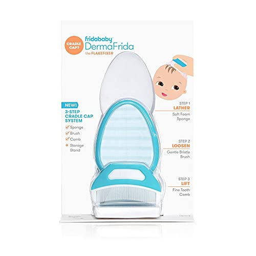 Frida Baby The 3-Step Cradle Cap System | DermaFrida The FlakeFixer | Sponge, Brush, Comb and Storage Stand for Babies with Cradle Cap