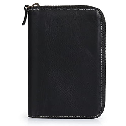 Londo Genuine Leather Padfolio with Pencil Holder Notepad and Zipper Closure (Black)