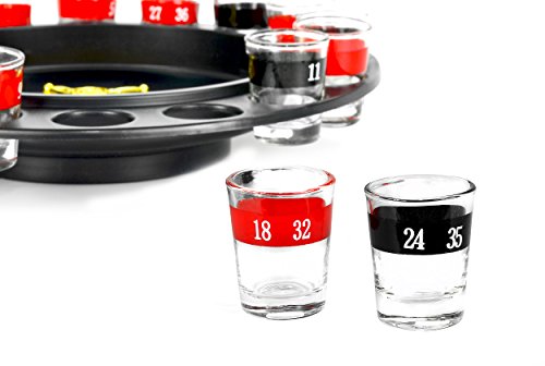 Fairly Odd Novelties Shot Glass Roulette - Ultimate Drinking Game for Adults - 16pcs Red/Black Set for Party, White Elephant, Adult Game Nights - Spin & Sip with Laughter!