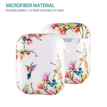 Airpod Case Hummingbird Flowers, Shockproof Hard Case Cover with Keychain for Apple Airpod Case 2nd 1st Generation, Case for Airpod Boys Girls, Front LED Visible, Support to Wireless Charging