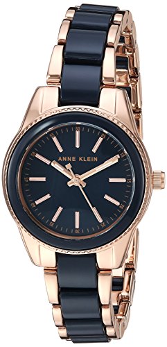 Anne Klein Women's Rose Gold-Tone and Navy Blue Resin Bracelet Watch