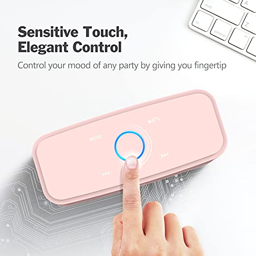 DOSS Bluetooth Speaker, SoundBox Touch Portable Wireless Bluetooth Speaker with 12W HD Sound and Bass, IPX5 Waterproof, 20H Playtime,Touch Control, Handsfree, Speaker for Home,Outdoor -Light Pink