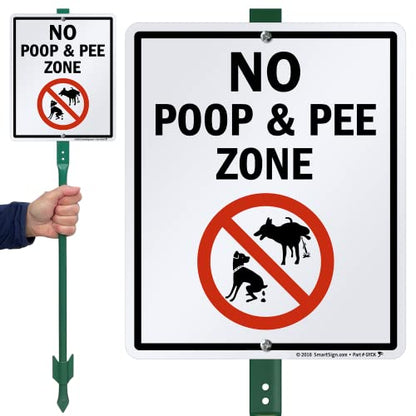 SmartSign 12 x 10 inch “No Poop And Pee Zone” LawnBoss Yard Sign with 3 foot Stake, 40 mil Aluminum, Laminated Rustproof Aluminum, Red, Black and White, Set of 1