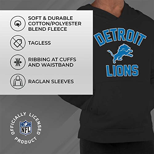 Team Fan Apparel NFL Youth Gameday Hooded Sweatshirt, Pro Football Hoodie Pullover Sweatshirt, Sports Apparel Boys and Girls (Detroit Lions - Black, Youth Medium)