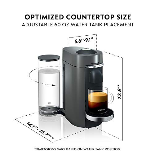 Nespresso Vertuo Plus Coffee and Espresso Maker by De'Longhi, 60 ounces, Titan