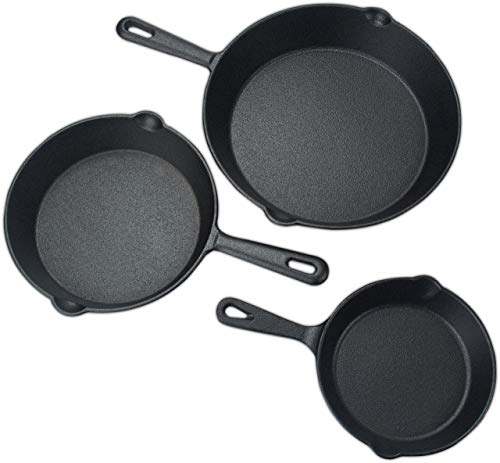 Utopia Kitchen - Saute fry pan - Pre-Seasoned Cast Iron Skillet Set 3-Piece - Nonstick Frying Pan 6 Inch, 8 Inch and 10 Inch Cast Iron Set (Black)