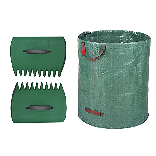 CFH-ALLEZ 1 Pair Lawn Claws Garden Leaves Cleaning Trash Leaf Scoop Collect +1 Packs 72 Gallons Garden bag Reusable Garden Garbage Bag (Green)