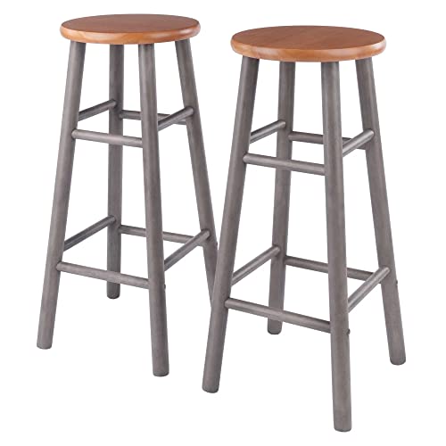 Winsome Wood Huxton 2-Pc Bar Stool Set, Gray and Teak