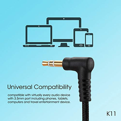 noot products Kids Headphones K11 Foldable Stereo Tangle-Free 5ft Long Cord 3.5mm Jack Plug in Wired On-Ear Headset for iPad/Amazon Kindle,Fire/Boys/Girls/School/Laptop/Travel/Plane/Tablet (Black)