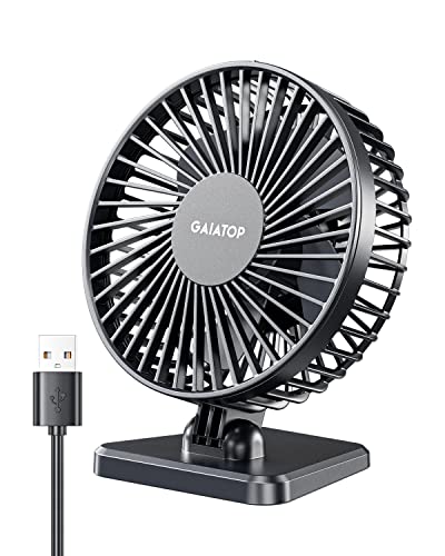 Gaiatop USB Desk Fan, Small But Powerful, Portable Quiet 3 Speeds Wind Desktop Personal Fan, Adjustment Mini Fan Table Fan for Better Cooling, Home Office Car Indoor Outdoor(Black)