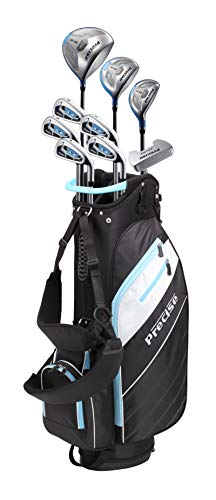 Precise AMG Ladies Womens Complete Golf Clubs Set Includes Driver, Fairway, Hybrid, 6-PW Irons, Putter, Stand Bag, 3 H/C's - Choose Color and Size! (Light Blue, Petite Size -1")