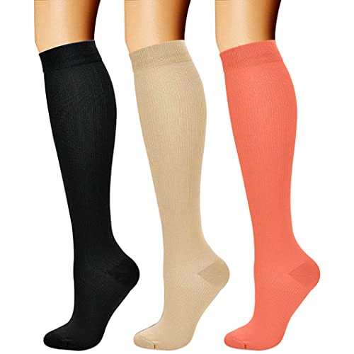 CHARMKING Compression Socks for Women & Men Circulation (3 Pairs) 15-20 mmHg is Best Athletic for Running, Flight Travel, Support, Cycling, Pregnant - Boost Performance, Durability (L/XL,Multi 55)