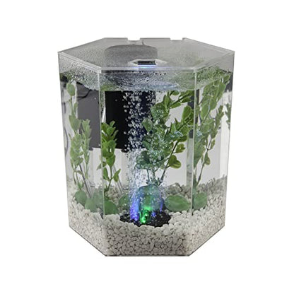 Tetra Bubbling LED Aquarium Kit 1 Gallon, Hexagon Shape, With Color-Changing Light Disc,Green (Packaging may vary)