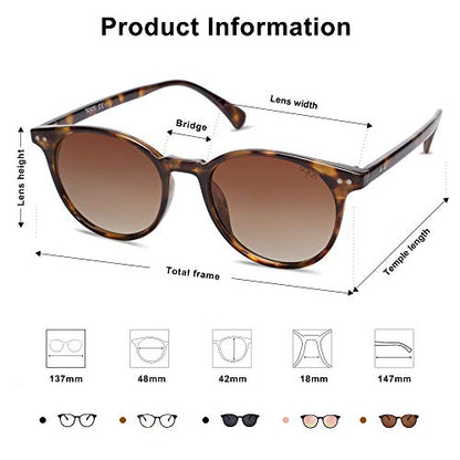 SOJOS Small Round Classic Polarized Sunglasses for Women Men Vintage Style UV400 Lens SJ2113, Tortoise/Gradient Brown