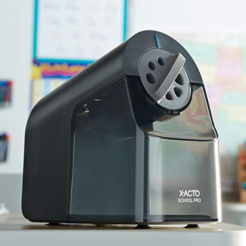 X-ACTO Pencil Sharpener, School Pro Electric Pencil Sharpener, With Six Size Dial, XL Shavings Bin, Black, 1 Count